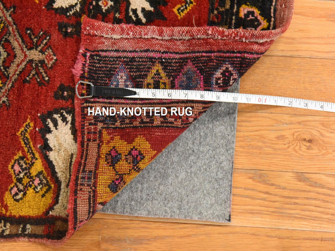 1'8" x 3'7" Vintage Hand Knotted Red Wool Rectangle Oriental Rug - MOA10278652