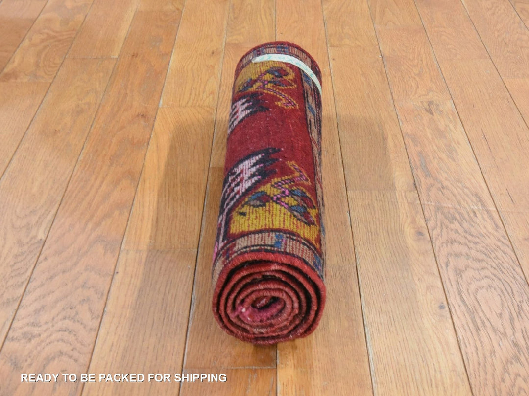 1'8" x 3'7" Vintage Hand Knotted Red Wool Rectangle Oriental Rug - MOA10278652