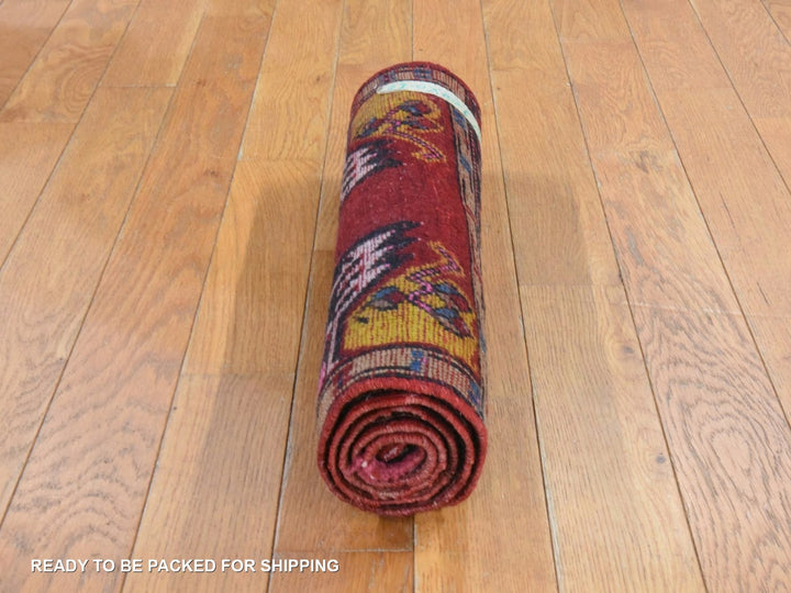 1'8" x 3'7" Vintage Hand Knotted Red Wool Rectangle Oriental Rug - MOA10278652