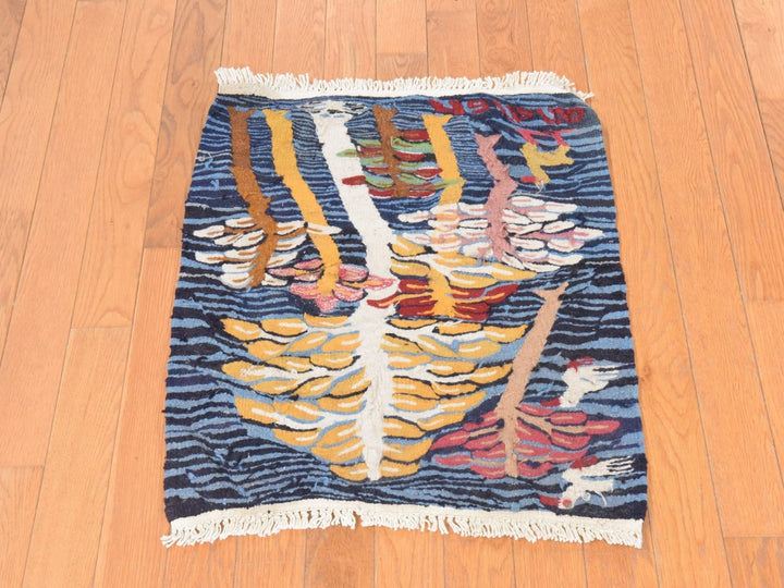 2'0" x 2'2" New Hand Stitched Blue Wool Square Oriental Rug - MOA10278656