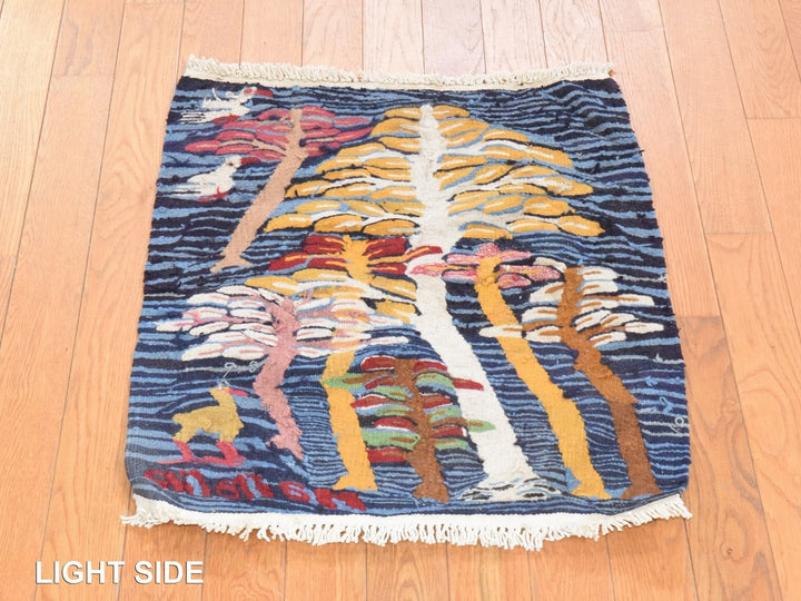 2'0" x 2'2" New Hand Stitched Blue Wool Square Oriental Rug - MOA10278656