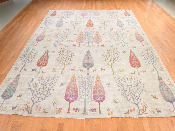 11'6" x 14'6" New Hand Knotted Ivory Wool Rectangle Oriental Rug - MOA10278659
