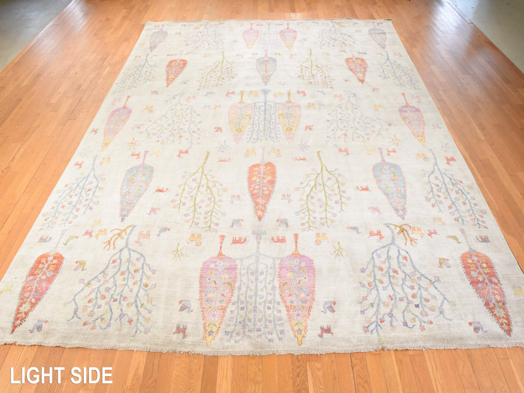 11'6" x 14'6" New Hand Knotted Ivory Wool Rectangle Oriental Rug - MOA10278659