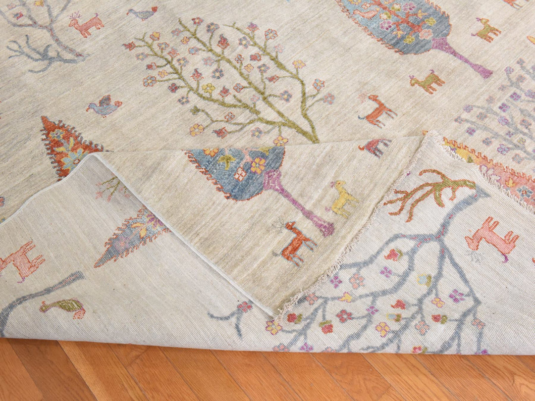 11'6" x 14'6" New Hand Knotted Ivory Wool Rectangle Oriental Rug - MOA10278659