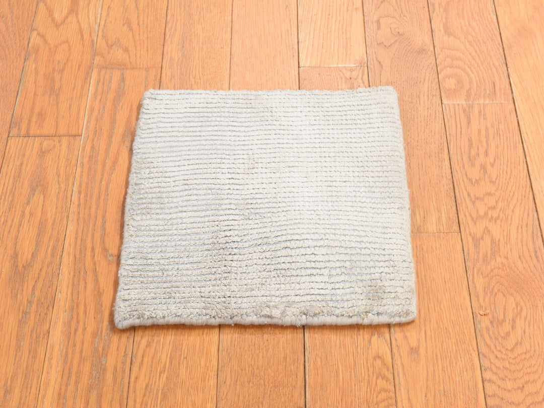 1'0" x 1'0" New Hand Loomed Ivory Wool & Silk Rectangle Oriental Rug - MOA10278664