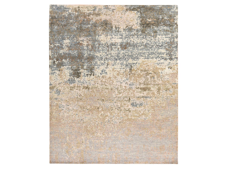 8'0" x 9'10" New Hand Knotted Grey Wool & Silk Rectangle Oriental Rug - MOA10278665