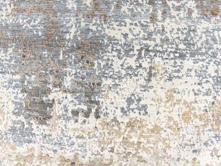 8'0" x 9'10" New Hand Knotted Grey Wool & Silk Rectangle Oriental Rug - MOA10278665