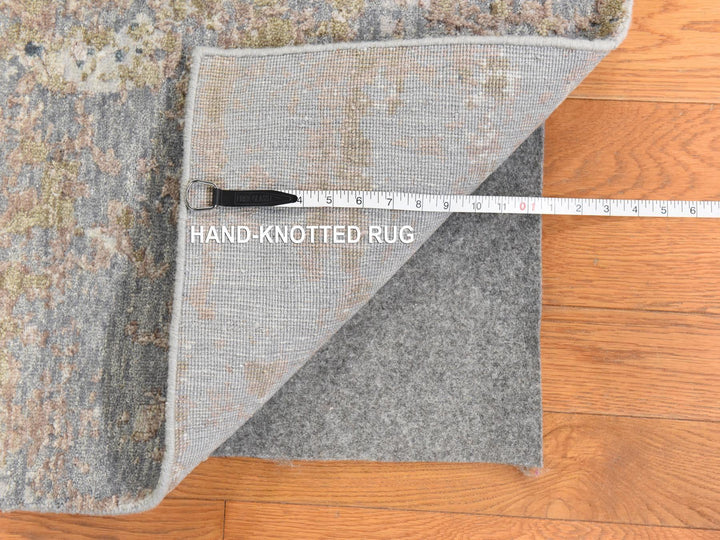 8'0" x 9'10" New Hand Knotted Grey Wool & Silk Rectangle Oriental Rug - MOA10278665