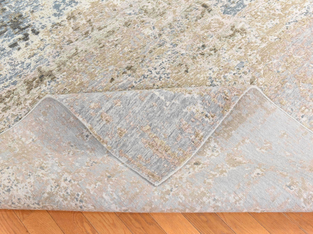 8'0" x 9'10" New Hand Knotted Grey Wool & Silk Rectangle Oriental Rug - MOA10278665