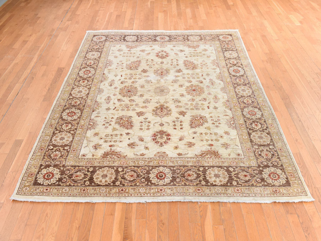 8'0" x 10'0" New Hand Knotted Beige Wool Rectangle Oriental Rug - MOA10278666