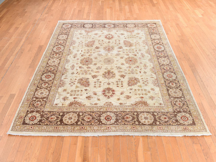 8'0" x 10'0" New Hand Knotted Beige Wool Rectangle Oriental Rug - MOA10278666