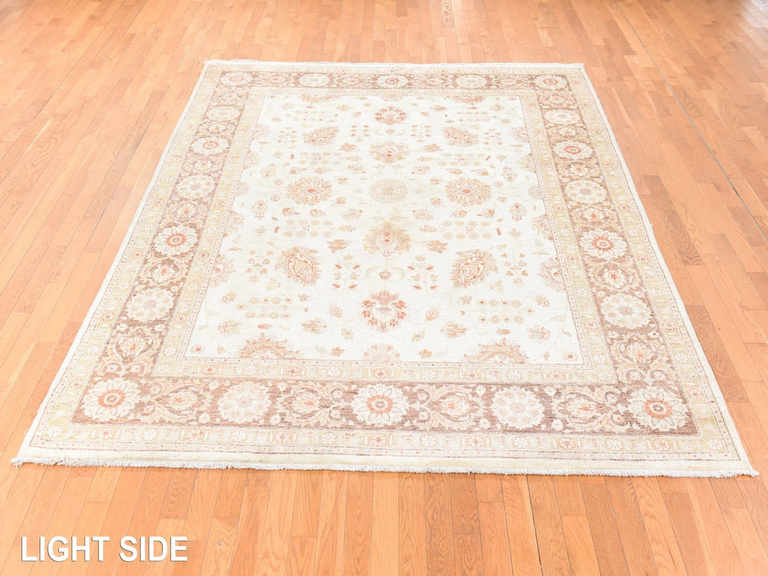8'0" x 10'0" New Hand Knotted Beige Wool Rectangle Oriental Rug - MOA10278666