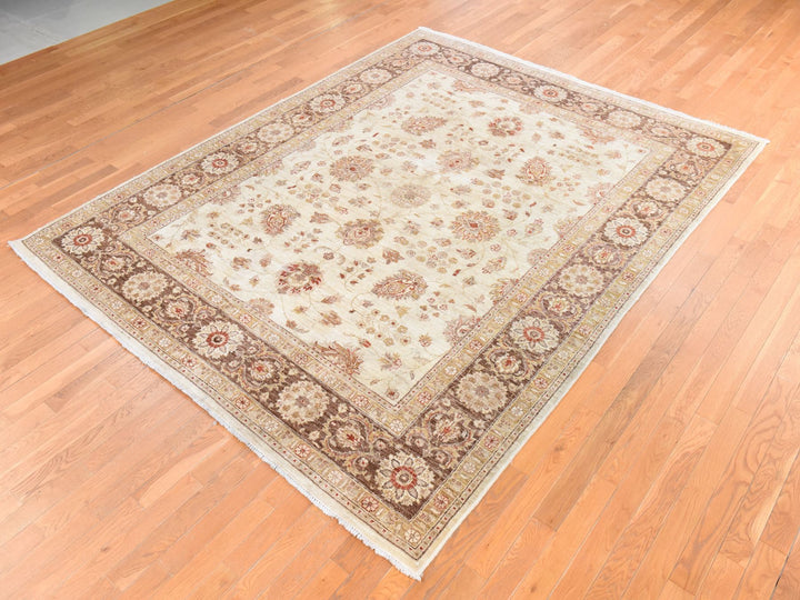 8'0" x 10'0" New Hand Knotted Beige Wool Rectangle Oriental Rug - MOA10278666