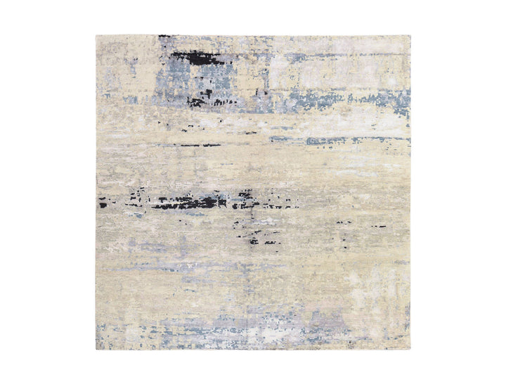 9'10" x 10'0" New Hand Knotted Grey Wool & Silk Square Oriental Rug - MOA10278667