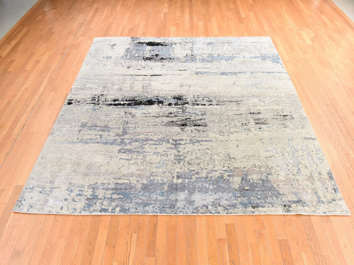 9'10" x 10'0" New Hand Knotted Grey Wool & Silk Square Oriental Rug - MOA10278667