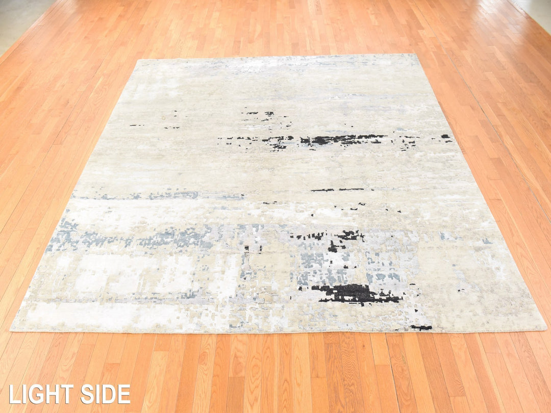 9'10" x 10'0" New Hand Knotted Grey Wool & Silk Square Oriental Rug - MOA10278667