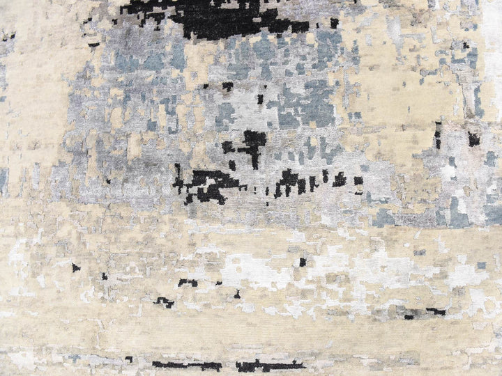 9'10" x 10'0" New Hand Knotted Grey Wool & Silk Square Oriental Rug - MOA10278667