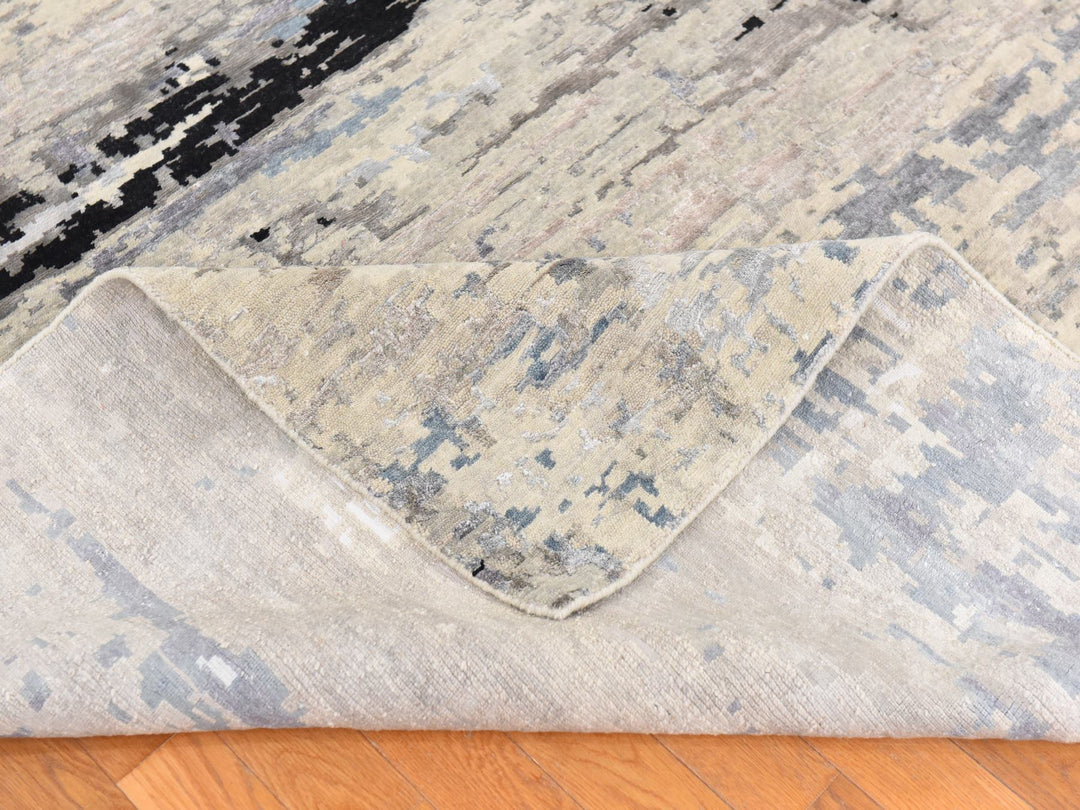9'10" x 10'0" New Hand Knotted Grey Wool & Silk Square Oriental Rug - MOA10278667