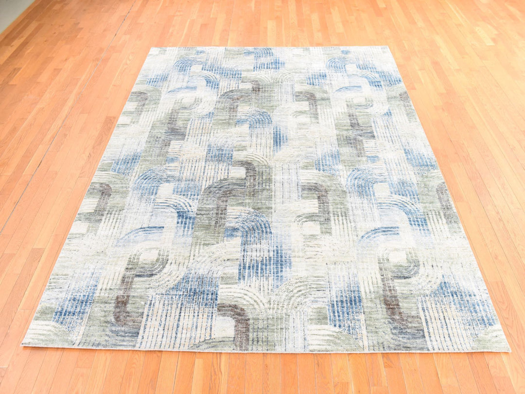 8'0" x 10'2" New Hand Knotted Ivory Wool & Silk Rectangle Oriental Rug - MOA10278668