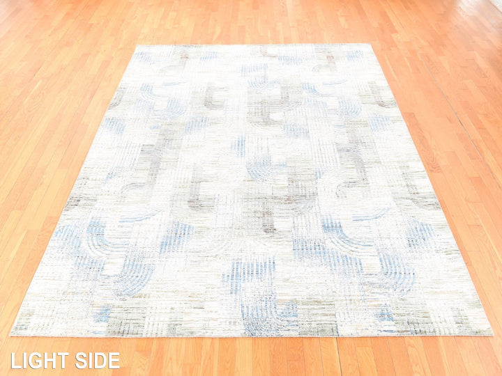 8'0" x 10'2" New Hand Knotted Ivory Wool & Silk Rectangle Oriental Rug - MOA10278668
