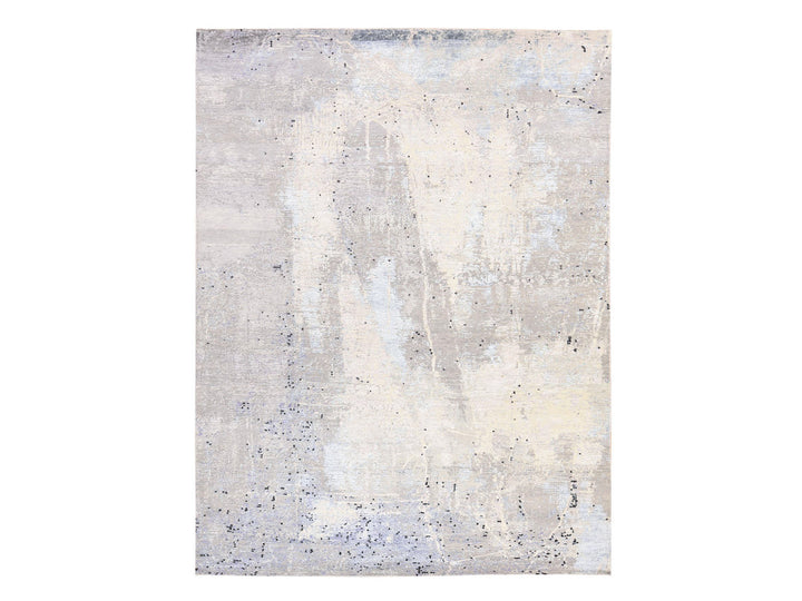 7'9" x 10'3" New Hand Knotted Grey Wool & Silk Rectangle Oriental Rug - MOA10278669