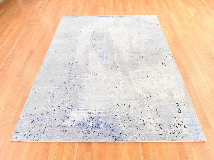 7'9" x 10'3" New Hand Knotted Grey Wool & Silk Rectangle Oriental Rug - MOA10278669