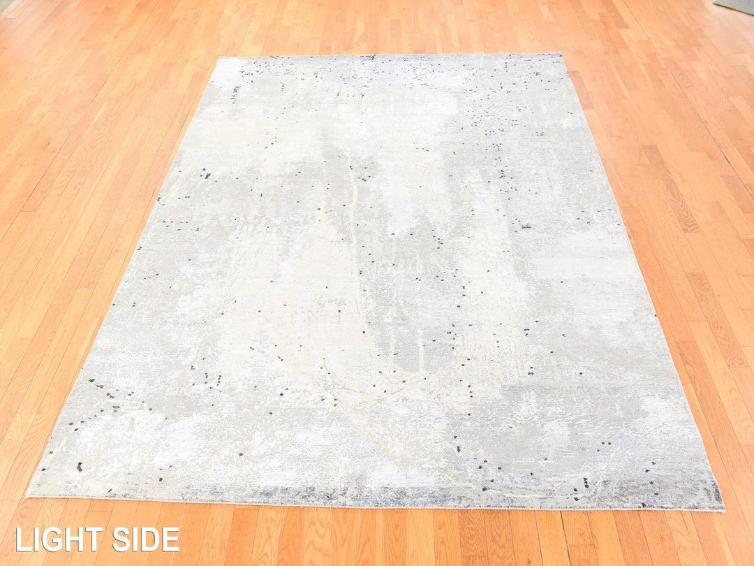 7'9" x 10'3" New Hand Knotted Grey Wool & Silk Rectangle Oriental Rug - MOA10278669