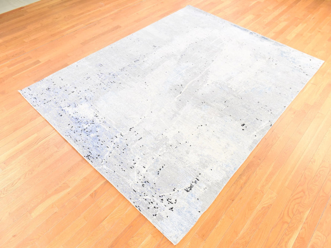 7'9" x 10'3" New Hand Knotted Grey Wool & Silk Rectangle Oriental Rug - MOA10278669
