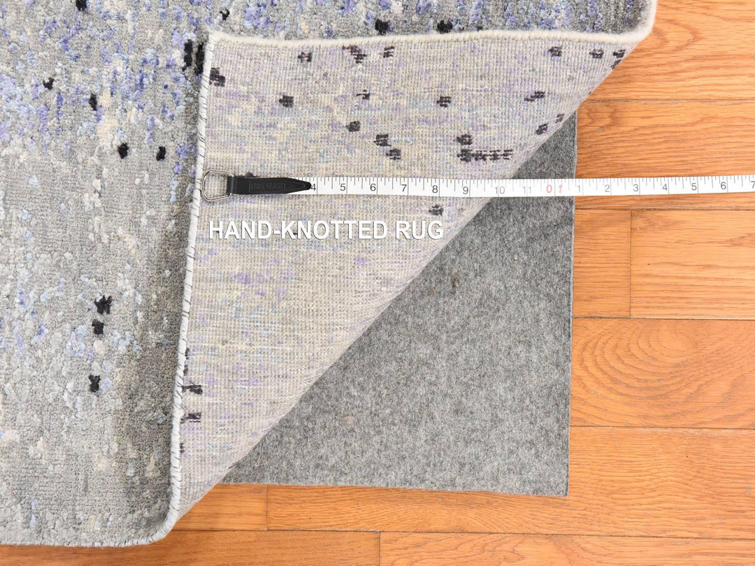 7'9" x 10'3" New Hand Knotted Grey Wool & Silk Rectangle Oriental Rug - MOA10278669
