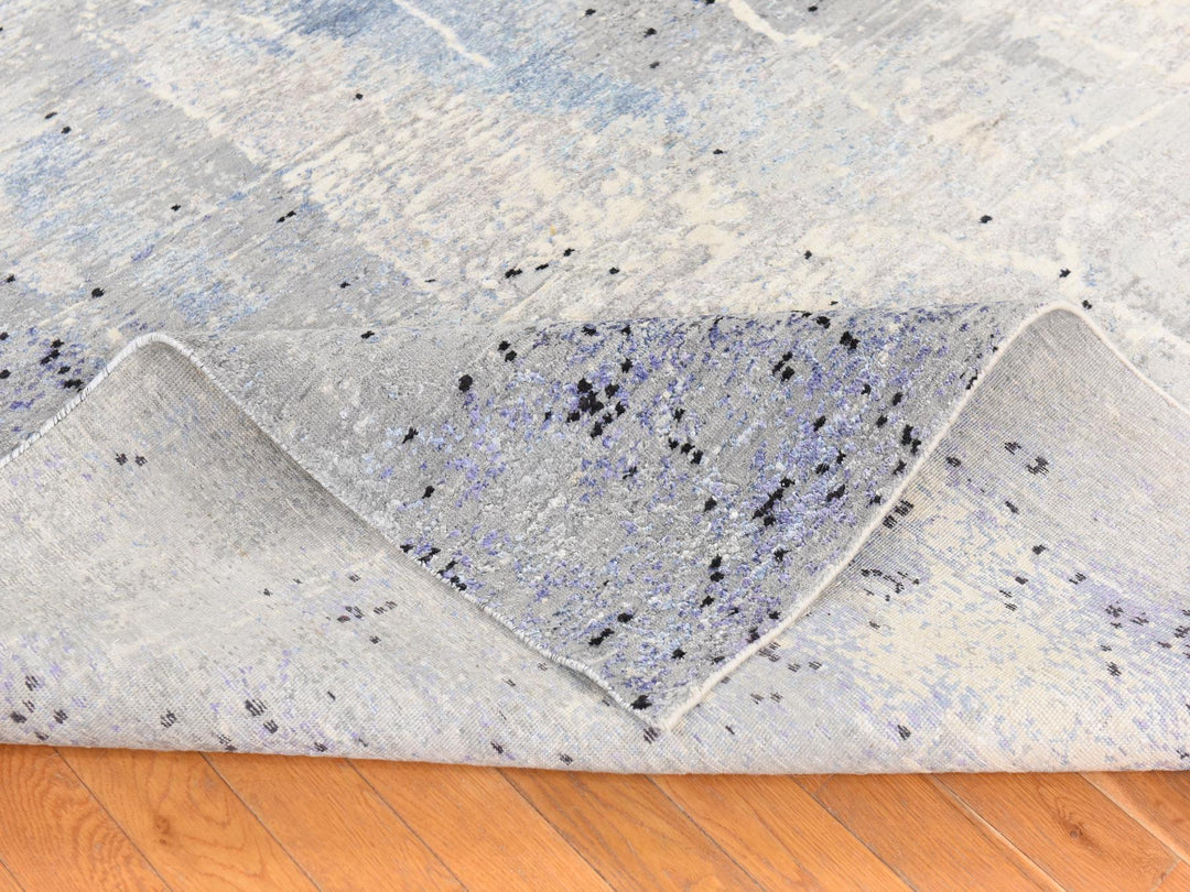 7'9" x 10'3" New Hand Knotted Grey Wool & Silk Rectangle Oriental Rug - MOA10278669