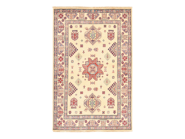 3'10" x 6'0" New Hand Knotted Ivory Wool Rectangle Oriental Rug - MOA10278670