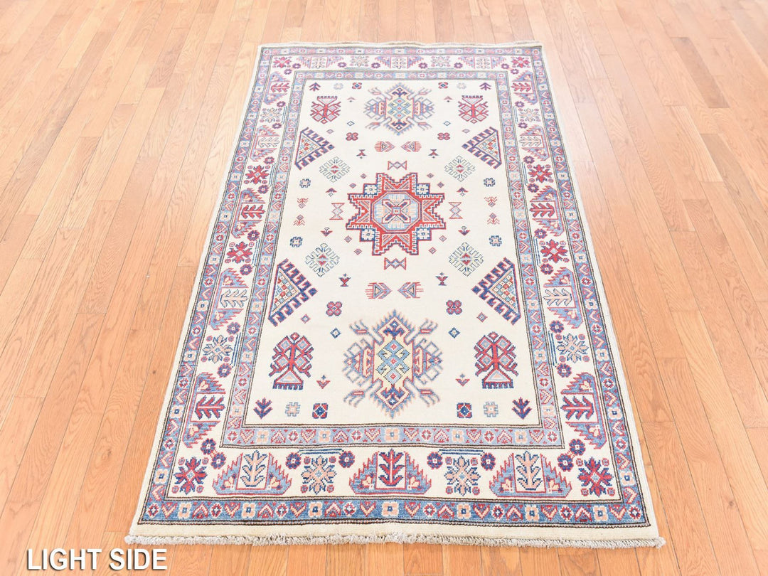 3'10" x 6'0" New Hand Knotted Ivory Wool Rectangle Oriental Rug - MOA10278670