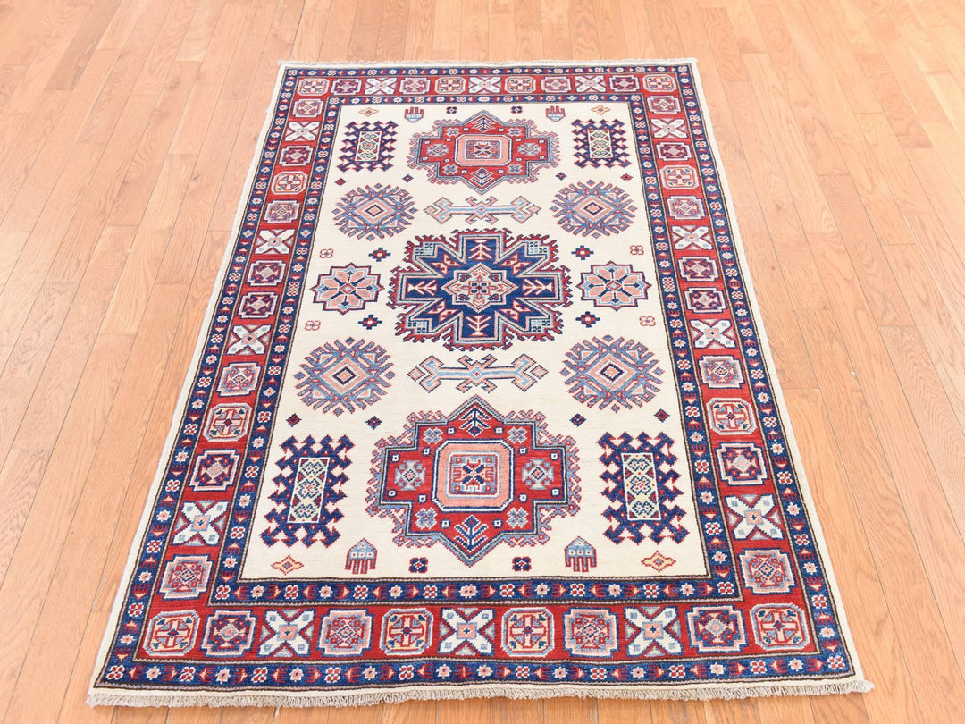 4'0" x 5'6" New Hand Knotted Ivory Wool Rectangle Oriental Rug - MOA10278672