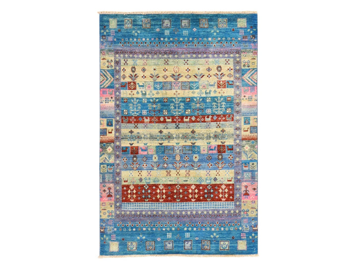 4'0" x 5'10" New Hand Knotted Blue Wool Rectangle Oriental Rug - MOA10278675