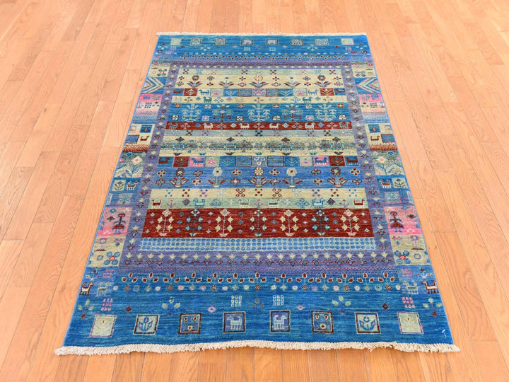 4'0" x 5'10" New Hand Knotted Blue Wool Rectangle Oriental Rug - MOA10278675