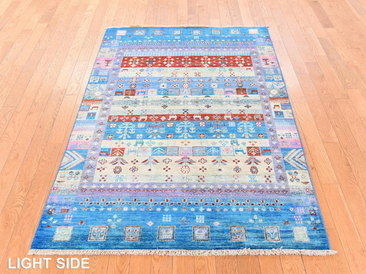 4'0" x 5'10" New Hand Knotted Blue Wool Rectangle Oriental Rug - MOA10278675