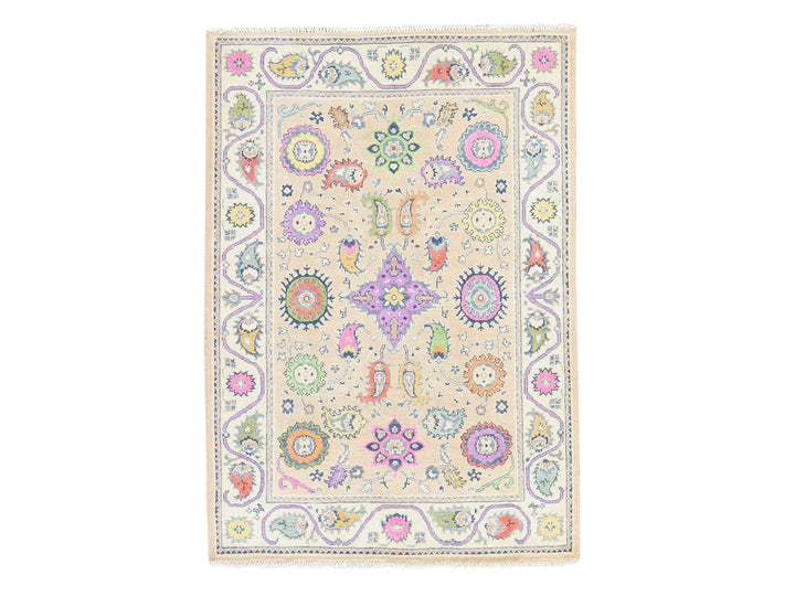 4'0" x 5'9" New Hand Knotted Ivory Wool Rectangle Oriental Rug - MOA10278679