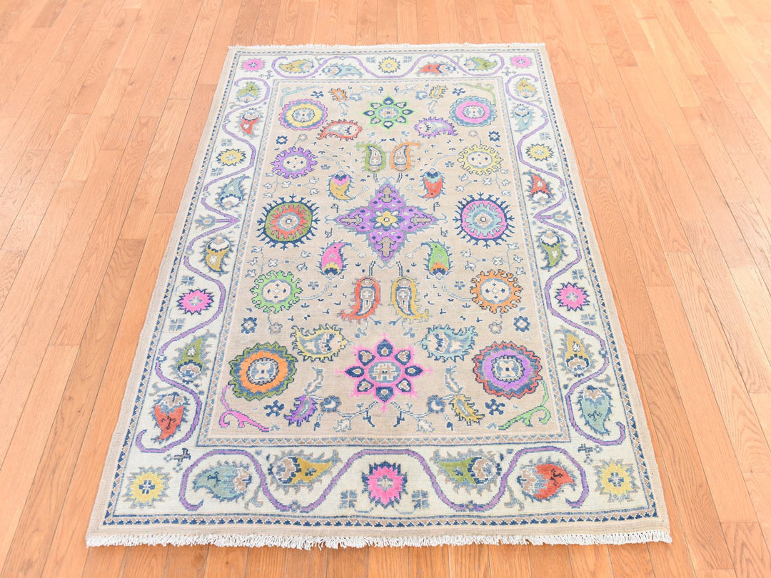 4'0" x 5'9" New Hand Knotted Ivory Wool Rectangle Oriental Rug - MOA10278679