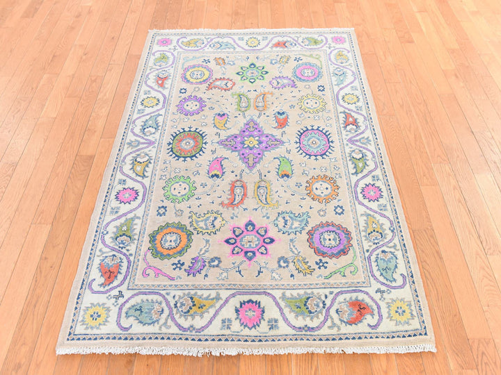 4'0" x 5'9" New Hand Knotted Ivory Wool Rectangle Oriental Rug - MOA10278679