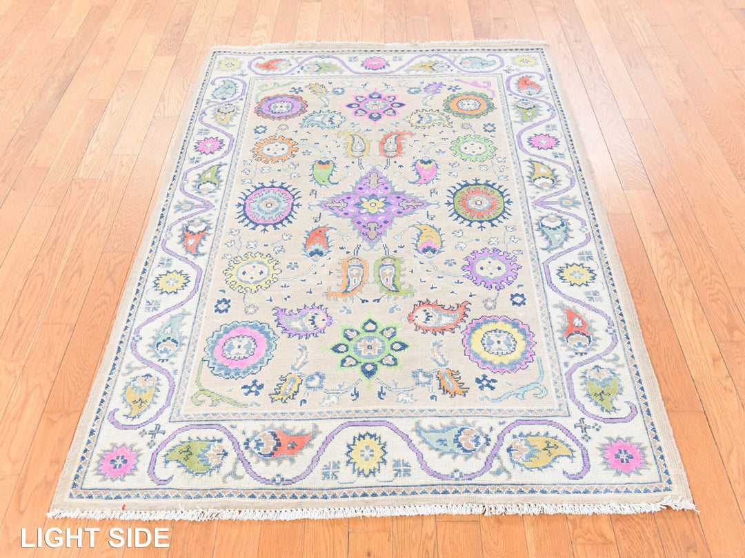4'0" x 5'9" New Hand Knotted Ivory Wool Rectangle Oriental Rug - MOA10278679