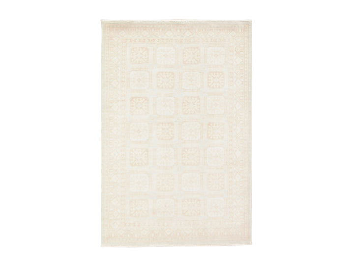 4'1" x 6'1" New Hand Knotted Ivory Wool Rectangle Oriental Rug - MOA10278683