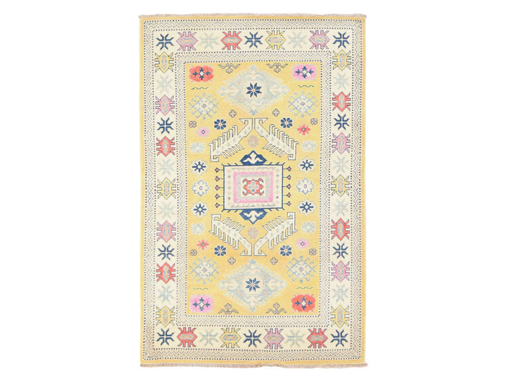4'0" x 6'4" New Hand Knotted Yellow Wool Rectangle Oriental Rug - MOA10278684