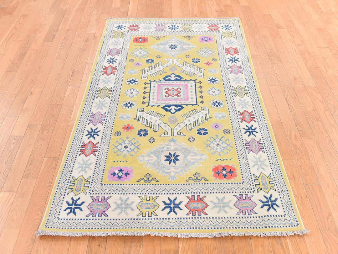 4'0" x 6'4" New Hand Knotted Yellow Wool Rectangle Oriental Rug - MOA10278684