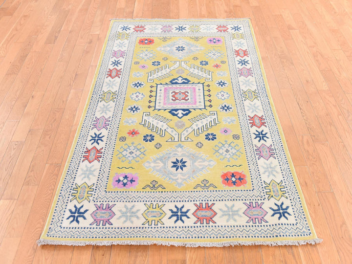 4'0" x 6'4" New Hand Knotted Yellow Wool Rectangle Oriental Rug - MOA10278684