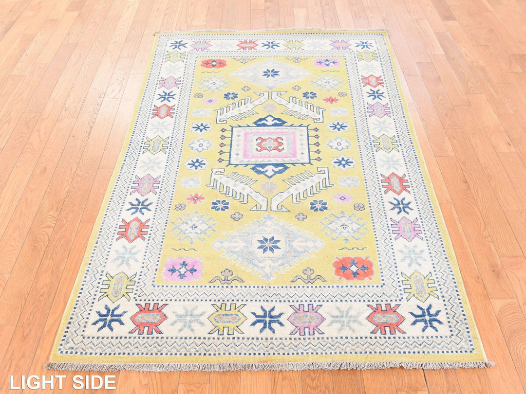 4'0" x 6'4" New Hand Knotted Yellow Wool Rectangle Oriental Rug - MOA10278684
