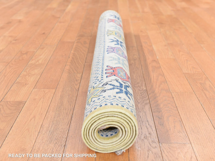 4'0" x 6'4" New Hand Knotted Yellow Wool Rectangle Oriental Rug - MOA10278684