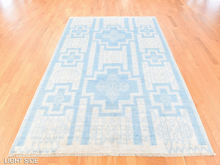 6'0" x 8'9" New Hand Knotted Blue Wool Rectangle Oriental Rug - MOA10278685
