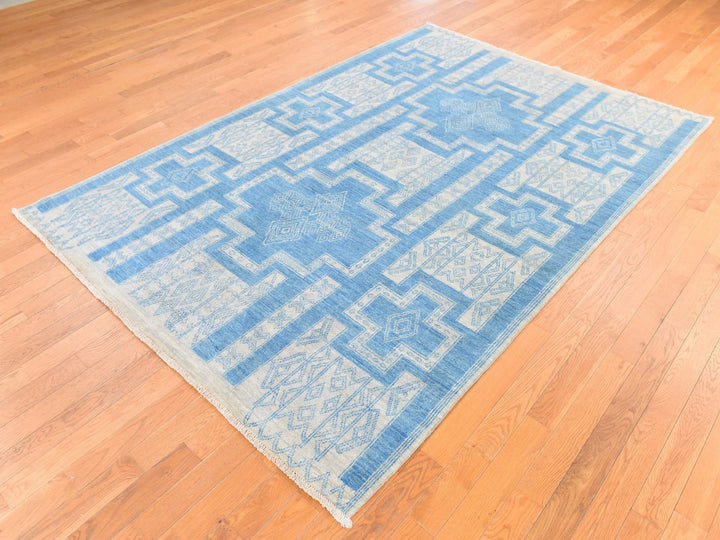 6'0" x 8'9" New Hand Knotted Blue Wool Rectangle Oriental Rug - MOA10278685