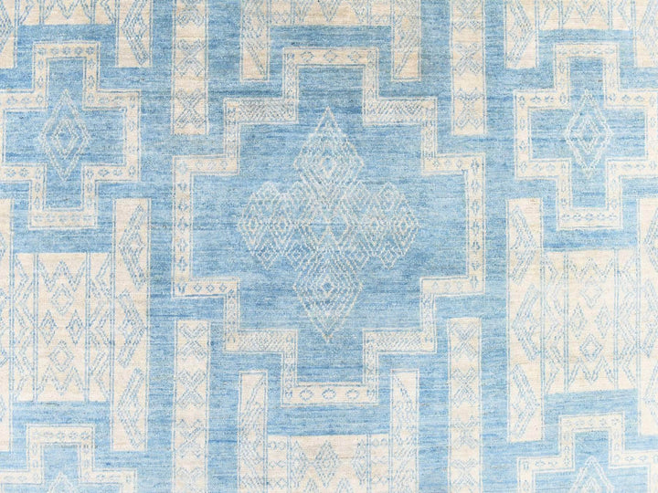 6'0" x 8'9" New Hand Knotted Blue Wool Rectangle Oriental Rug - MOA10278685