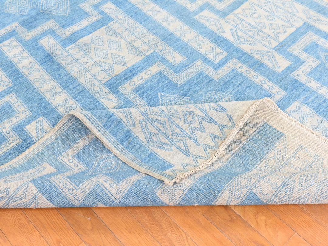 6'0" x 8'9" New Hand Knotted Blue Wool Rectangle Oriental Rug - MOA10278685